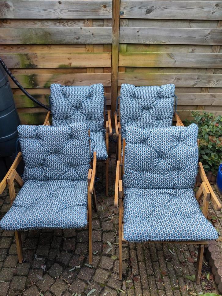 4 IKEA Falholmen tuinstoelen + kussens & tas, Tuin en Terras, Tuinstoelen, Gebruikt, Hout, Ophalen