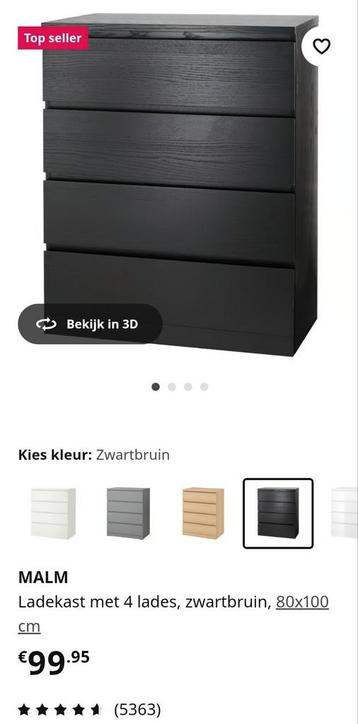 2 IKEA MALM 4‑lades ladekast – zwart