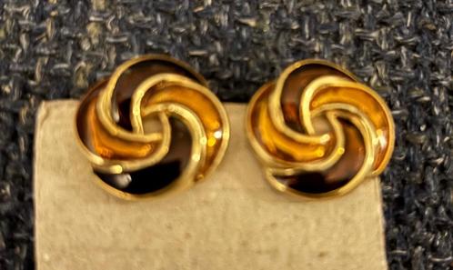Clip oorbellen rond paars met oranjekleur twirl, Sieraden, Tassen en Uiterlijk, Oorbellen, Zo goed als nieuw, Overige materialen