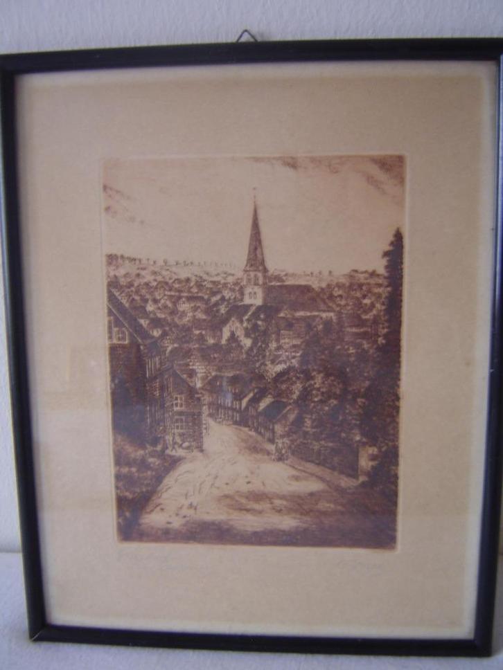 Antieke ets van de plaats Ronsdorf in Duitsland., Antiek en Kunst, Kunst | Etsen en Gravures, Ophalen of Verzenden