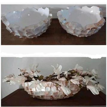 1 Schelpenvaas ovaal + 2x broken bowl Mother of Pearl beschikbaar voor biedingen