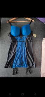 Nieuw Blauw/Zwart kant jarretelles bodydress Hunkemoller XL, Hunkemöller, Ophalen of Verzenden, Blauw, Body of Korset