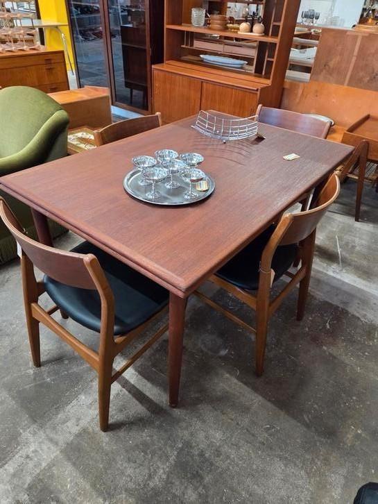 Vintage Mid-Century Deense eettafel uitschuifbaar teak, Huis en Inrichting, Tafels | Eettafels, Gebruikt, 50 tot 100 cm, 100 tot 150 cm