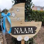 Geboortebord Kinderwagen met Blauwe Strik en Sterren., Kinderen en Baby's, Kraamcadeaus en Geboorteborden, Ophalen of Verzenden