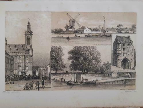083 / Heusden de Markt / Ammerzoden het Veer   / Litho 1876, Antiek en Kunst, Kunst | Litho's en Zeefdrukken, Ophalen of Verzenden