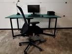 Bureau Industriële met glazen blad, Ophalen, Gebruikt, Bureau
