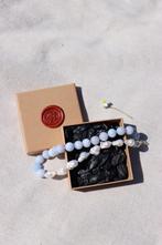 Ketting met Aquamarijn, Parel & 925 Zilver, Ophalen of Verzenden, Zo goed als nieuw, Zilver