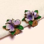 Vintage oorbellen clips paarse lila bloemen jaren '40-'50, Overige materialen, Gebruikt, Verzenden, Paars