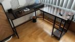 Hoekbureau met metalen frame, Huis en Inrichting, Bureaus, Ophalen, In hoogte verstelbaar, Gebruikt, Bureau