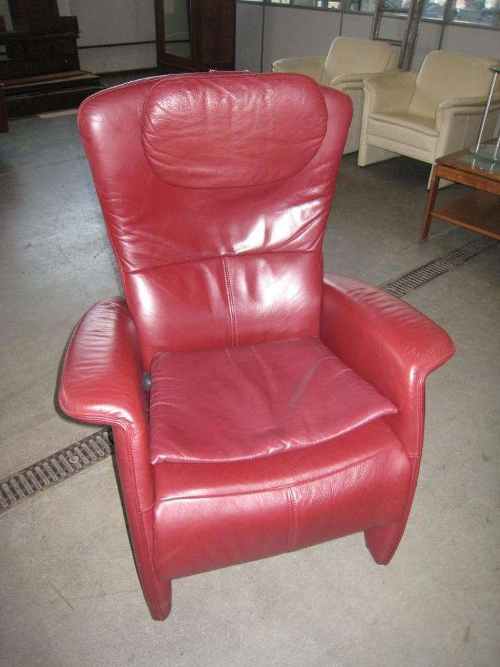 Bordeauxrode leren relaxfauteuil, Huis en Inrichting, Fauteuils, Gebruikt