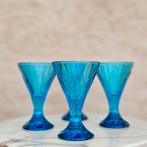 Set van 4 vintage Franse ijscoupes – blauw persglas – Arcoro, Ophalen of Verzenden, Overige stijlen, Glas, Schaal of Schalen