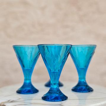 Set van 4 vintage Franse ijscoupes – blauw persglas – Arcoro beschikbaar voor biedingen
