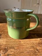 Brocante, vintage emaille melkkoker groen met gouden bies, Antiek en Kunst, Curiosa en Brocante, Ophalen of Verzenden
