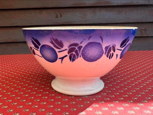 Franse grote spoelkom met blauw decor, Antiek en Kunst, Curiosa en Brocante, Ophalen of Verzenden