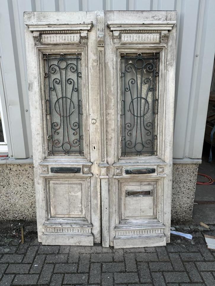 Prachtige antieke eiken dubbele voordeur, Doe-het-zelf en Verbouw, Deuren en Horren, Gebruikt, Buitendeur, 215 cm of meer, 120 cm of meer