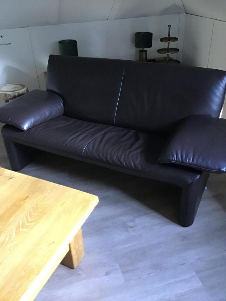 Bank, Huis en Inrichting, Banken | Bankstellen, Gebruikt, Rechte bank, Tweepersoons, Hout, Leer, Ophalen