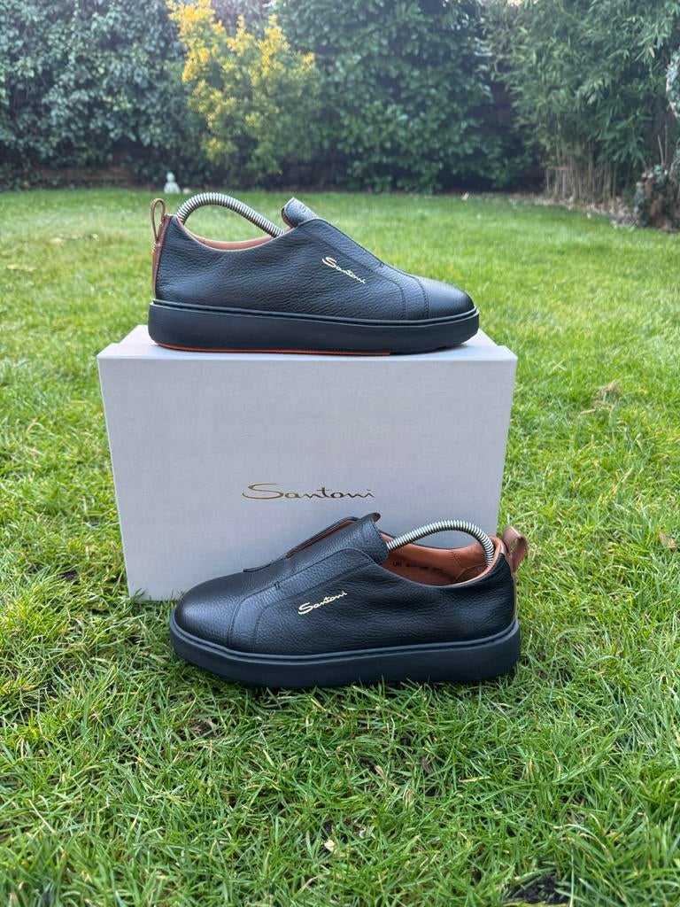 Santoni slip-on sneaker Zwart uk6,5/eu40,5 nieuwstaat, Kleding | Heren, Schoenen, Ophalen of Verzenden, Zo goed als nieuw, Zwart