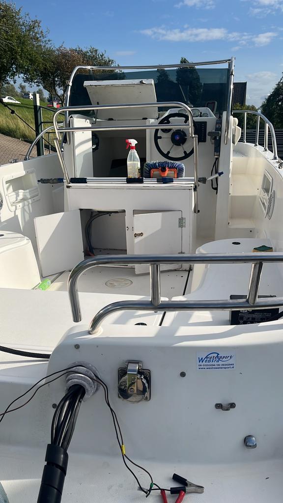 aquamar 7.50,met trailer,bj 2003,johnson 140viertakt, Watersport en Boten, Vis- en Consoleboten, Gebruikt, 70 pk of meer, 6 meter of meer