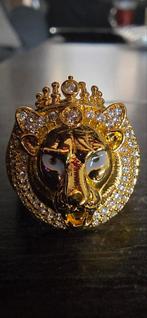 18k Goud Herenring Leeuwenkop, Sieraden, Tassen en Uiterlijk, Ringen, Met edelsteen, 19 tot 20, Heer, Nieuw