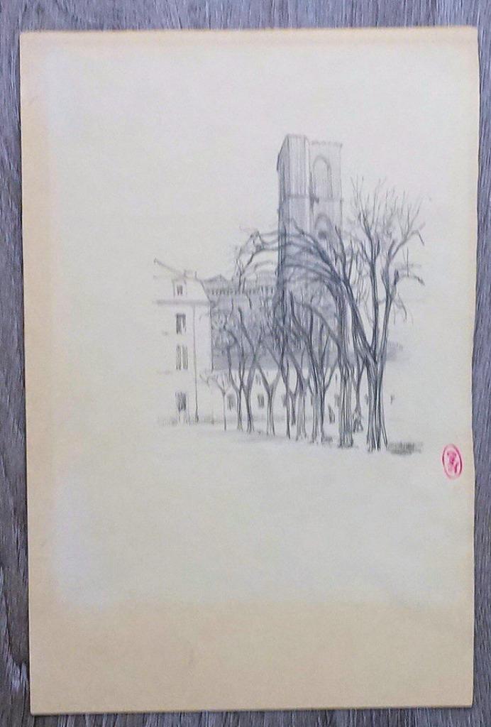 A573 Cecile Walton (toegeschr) stadgezicht, Antiek en Kunst, Kunst | Tekeningen en Foto's, Ophalen of Verzenden