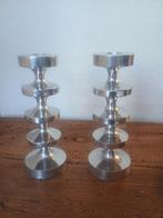 Set retro metalen design kandelaars, Gebruikt, Overige kleuren, Ophalen of Verzenden, Metaal