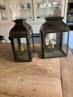 Twee elektrische stal lantaarns (37x24x17cm), Ophalen, Zo goed als nieuw, Metaal, Bruin