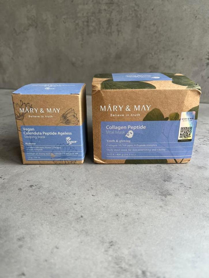 Mary & May collagen mask & sleeping mask set van 2 stuks, Sieraden, Tassen en Uiterlijk, Uiterlijk | Gezichtsverzorging, Nieuw