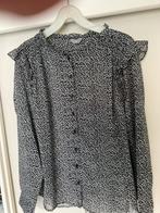 Dunne zwart witte blouse met ruches, Kleding | Dames, Blouses en Tunieken, Ophalen of Verzenden, Zo goed als nieuw, Zwart