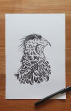 A4 pentekening roofvogel, zwart-wit tekening, tekenkunst, Antiek en Kunst, Ophalen of Verzenden