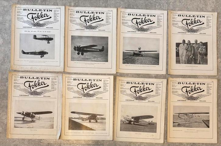 8 stuks Fokker Bulletin  1929 en 1930, Verzamelen, Luchtvaart en Vliegtuigspotten, Ophalen of Verzenden
