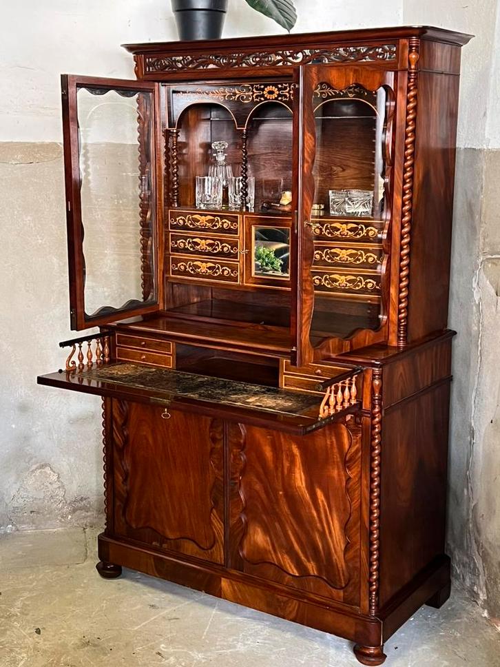 Antieke vitrinekast, bureau, sigarenkast, Antiek en Kunst, Antiek | Meubels | Kasten, Ophalen of Verzenden