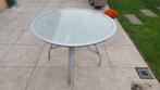 Glazen tuintafel - Rond, Tuin en Terras, Tuintafels, Ophalen, Gebruikt, Rond, Aluminium