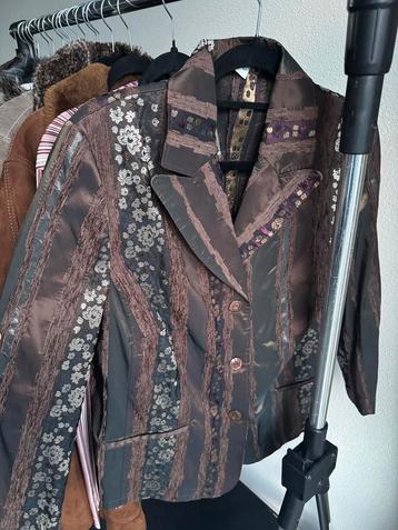Vintage Y2K bruine patchwork print blazer beschikbaar voor biedingen