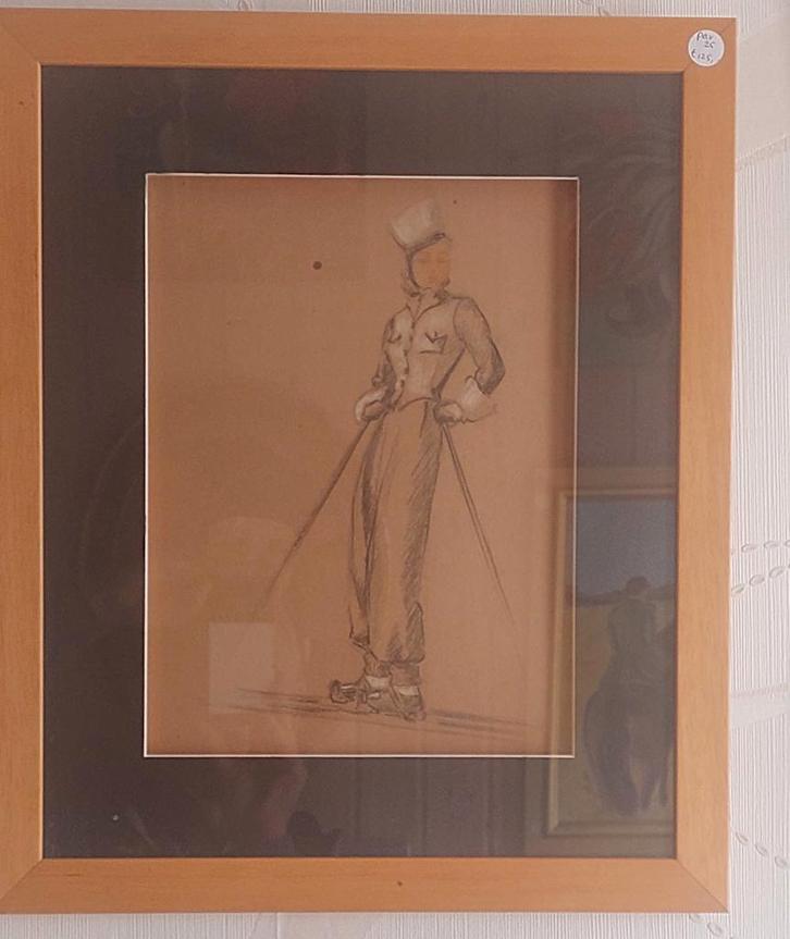 art deco pastel sanquin uitdagende skister jaren 20, Antiek en Kunst, Kunst | Schilderijen | Klassiek, Ophalen of Verzenden