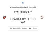 2 kaartjes fc Utrecht - Sparta Rotterdam rij 3 naast elkaar, Tickets en Kaartjes, Losse kaart, Twee personen, Januari