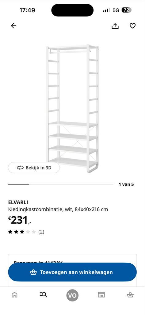 Elvarli Kledingkast Combinatie - Wit, 84x40x216 cm, Huis en Inrichting, Kasten | Kledingkasten, Zo goed als nieuw, 200 cm of meer