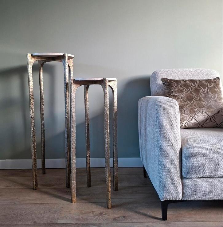 Bijzettafel chique brons goud creme marmer 2 stuks Nieuw, Huis en Inrichting, Tafels | Bijzettafels, Nieuw, Rond, 60 cm of meer