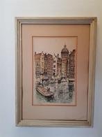 Amsterdam Kolkje, gekleurde litho, gesigneerd, Antiek en Kunst, Ophalen of Verzenden