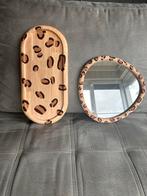 Handbeschilderde Panterprint Set | Spiegel + Plateau | Boho, Minder dan 50 cm, Verzenden, Rond, Zo goed als nieuw
