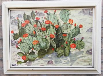 Cactussen in woestijn. Sign. Olie/paneel. Ca '20/'40. 60/45 beschikbaar voor biedingen