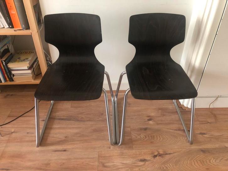 Set van 2 vintage Pagholz Flötotto schoolstoelen, Huis en Inrichting, Stoelen, Gebruikt, Twee, Hout, Bruin, Ophalen