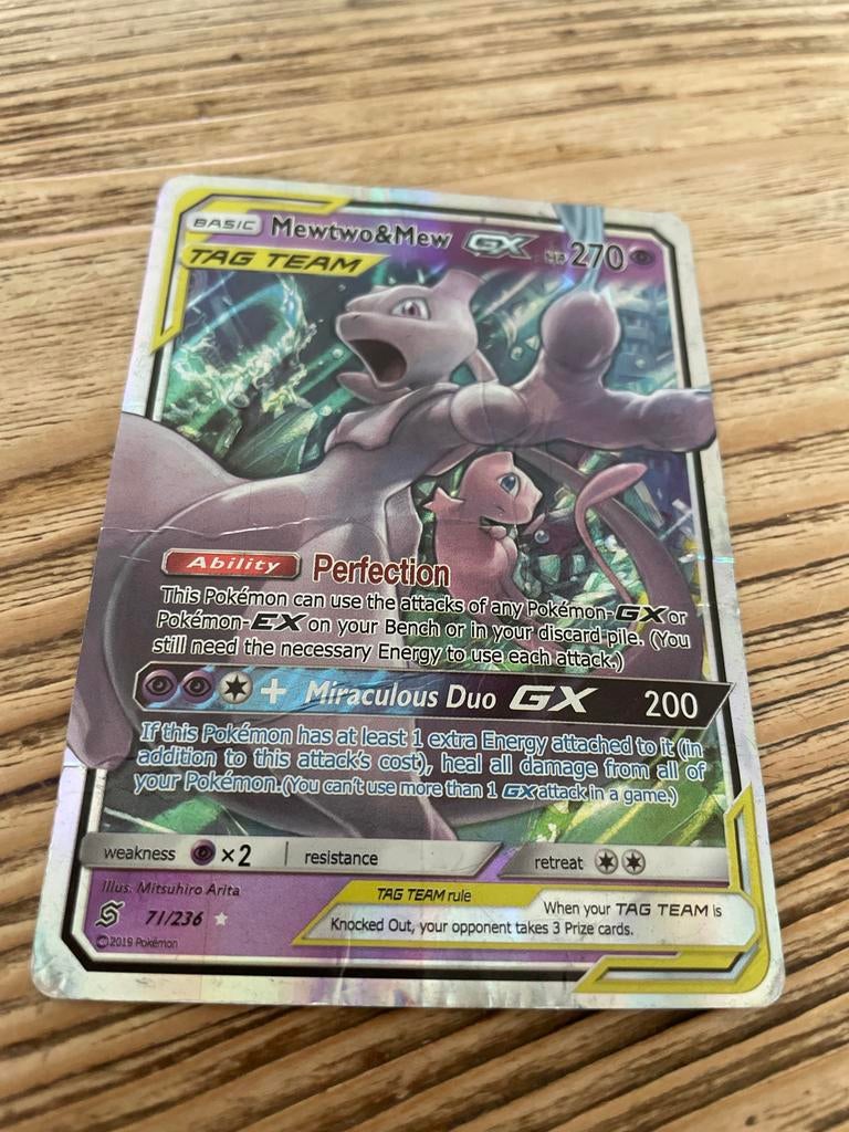 Mewtwo & Mew GX Tag Team Pokémonkaart, Ophalen of Verzenden, Gebruikt
