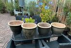 4 stuks aardewerk bloempotten groen, Ophalen, Steen, Gebruikt, Minder dan 30 cm