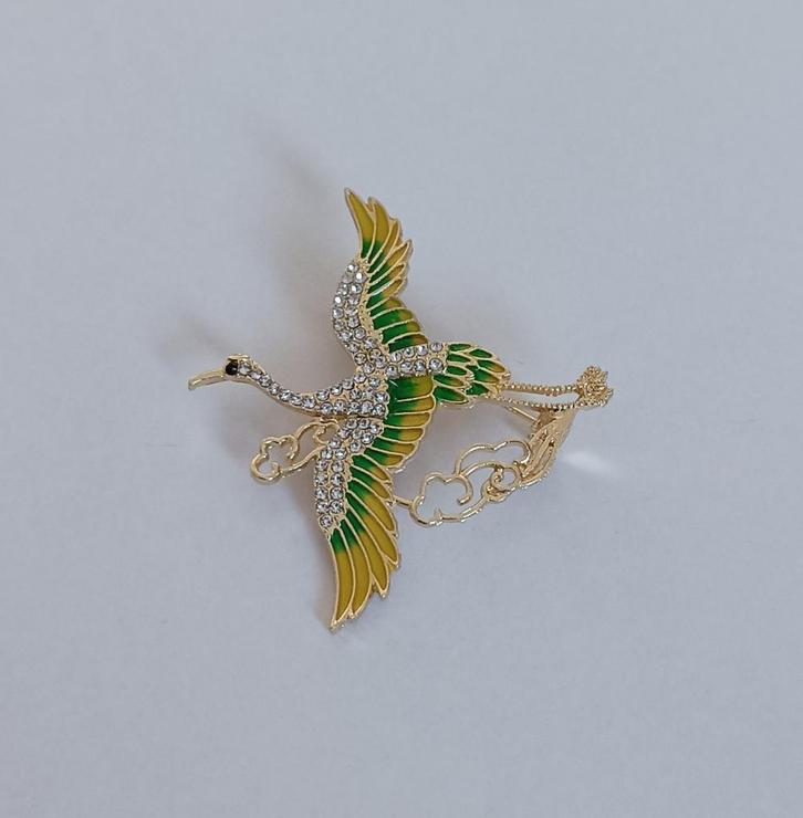 Kraanvogel broche, Sieraden, Tassen en Uiterlijk, Broches, Nieuw, Overige materialen, Overige kleuren, 4 tot 7 cm, Met strass