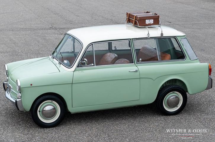 Fiat 500 Autobianchi Panoramica (bj 1969), Auto's, Fiat, Te koop, Benzine, Stationwagon, Handgeschakeld, Groen, Bruin, Kunstmatig leder