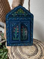 Marokkaans handbeschilderd houten spiegel arabisch blauw, Huis en Inrichting, Overige vormen, Minder dan 100 cm, Minder dan 50 cm