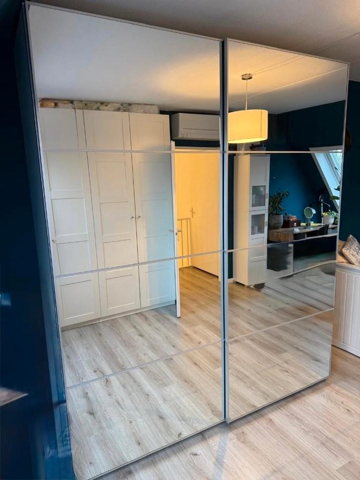 PAX / AULI Kledingkast met schuifdeuren, wit/spiegelglas, Huis en Inrichting, Kasten | Kledingkasten, Gebruikt, 200 cm of meer