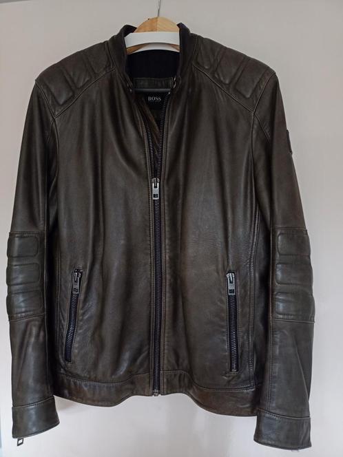 Leren jas Hugo Boss maat M, Kleding | Heren, Jassen | Zomer, Gedragen, Maat 48/50 (M), Groen, Ophalen of Verzenden