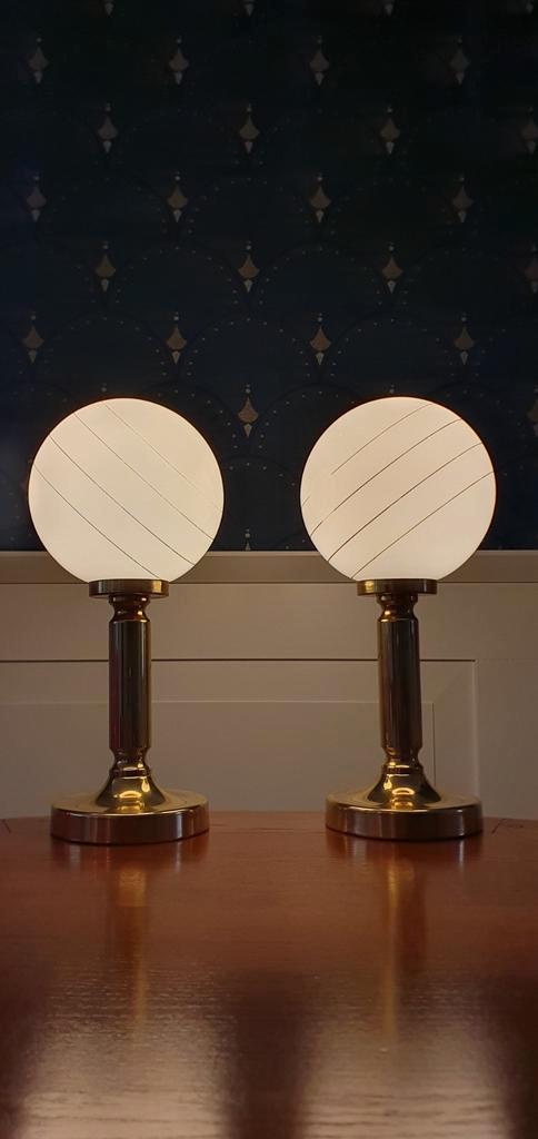 Prachtige set Hollywood regency bollen tafellampjes, Antiek en Kunst, Antiek | Spiegels, Minder dan 50 cm, Ophalen