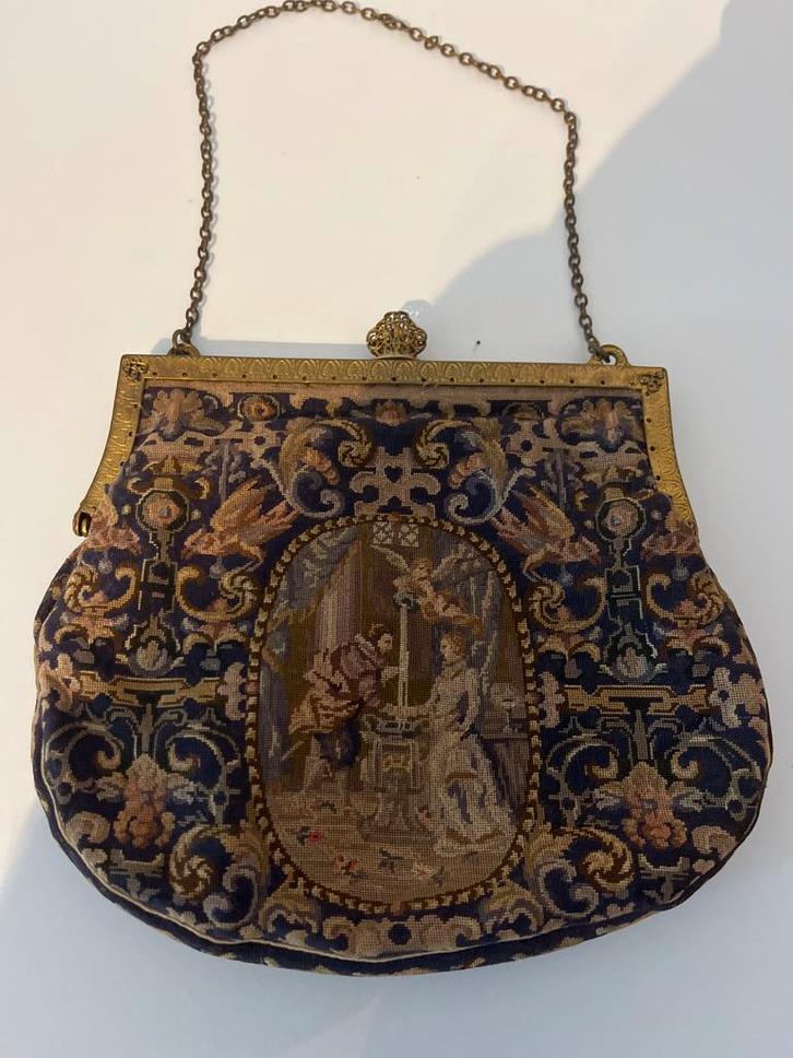 Oud Tapestry Tasje met Ketting, Sieraden, Tassen en Uiterlijk, Tassen | Damestassen, Gebruikt, Avondtasje, Overige kleuren, Ophalen of Verzenden
